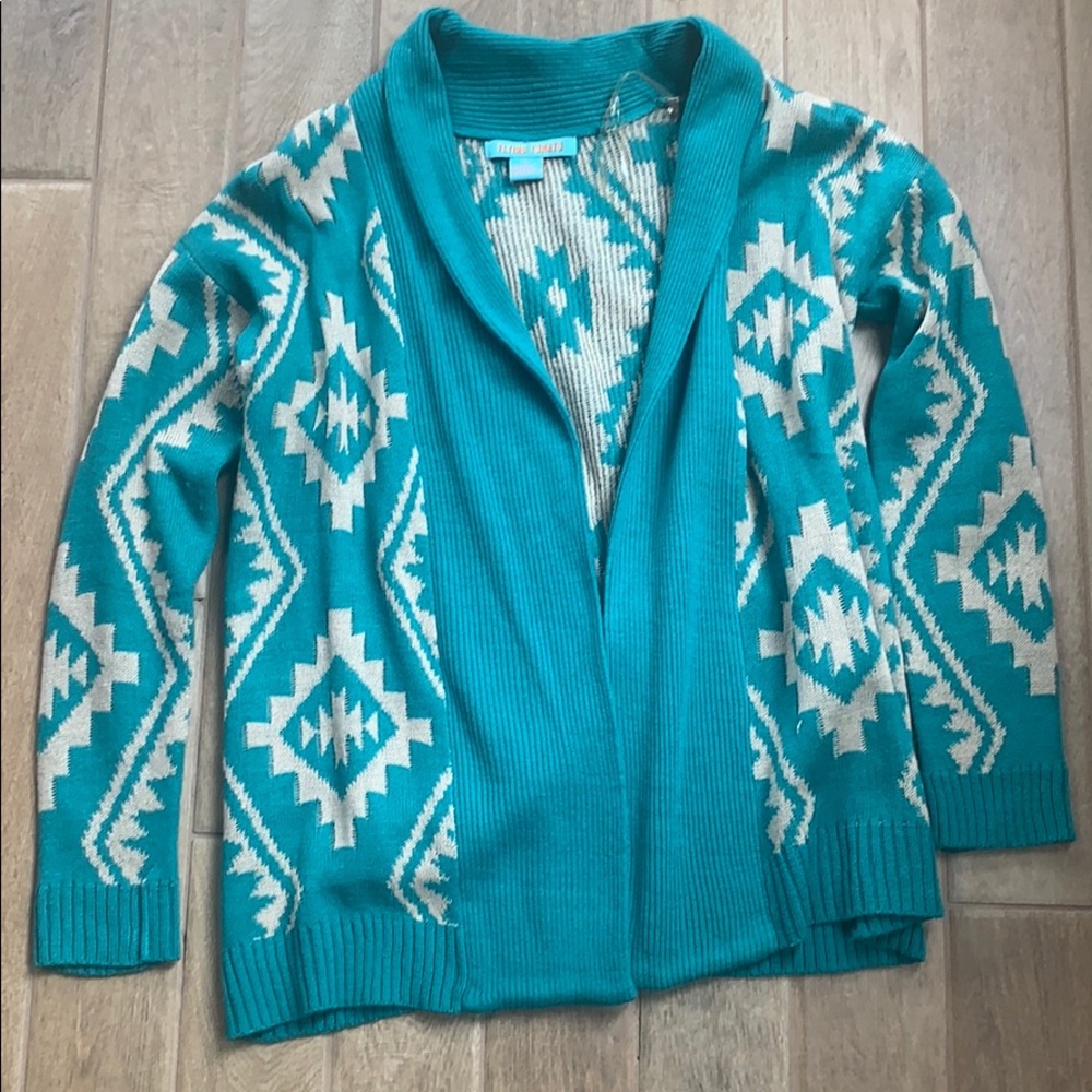 Flying Tomato tribal Turquoise open cardigan sz Sm